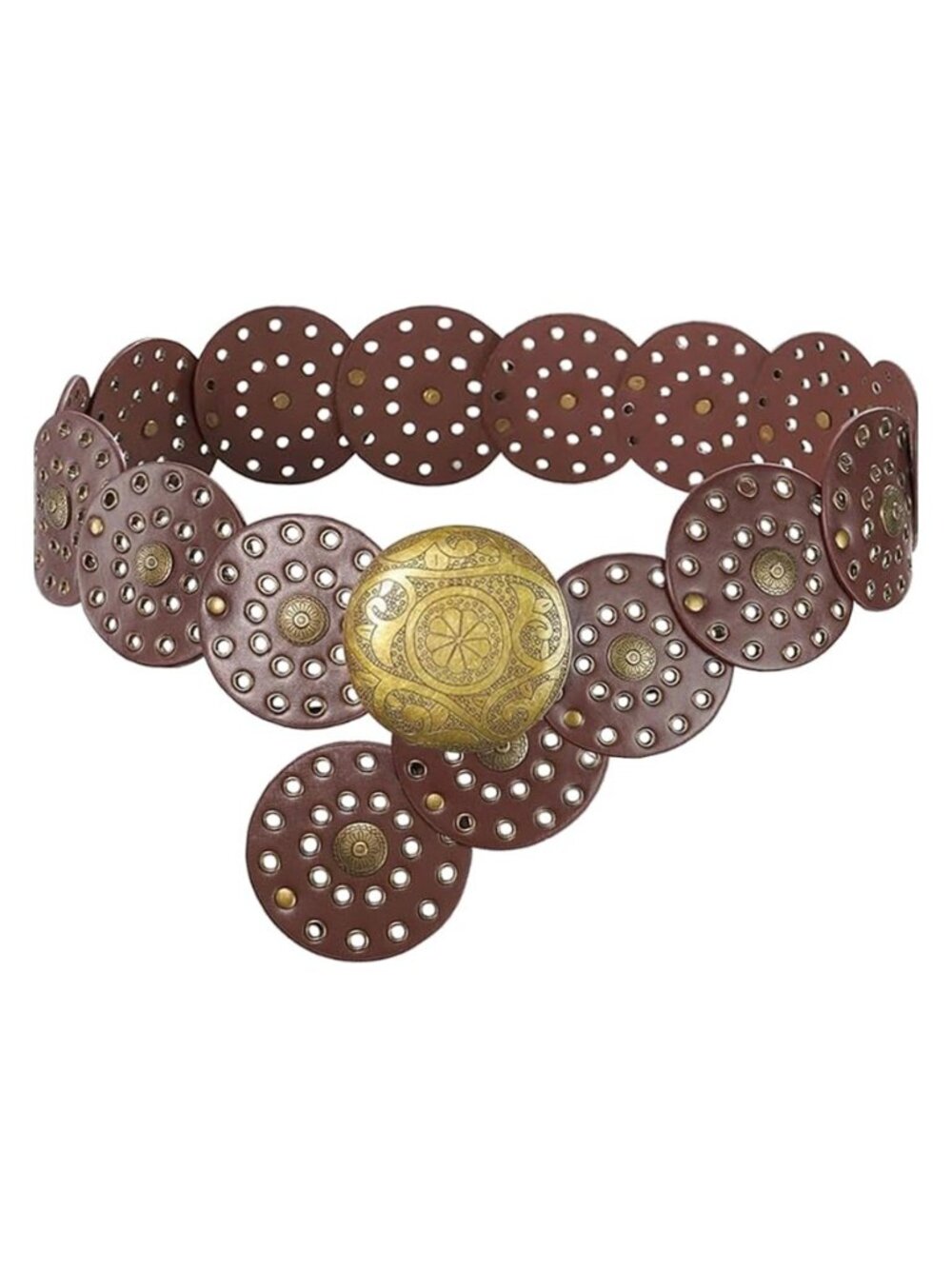 Wide Disc Belt for Women Vintage Boho Concho Leather Hollow Belt Western Waist